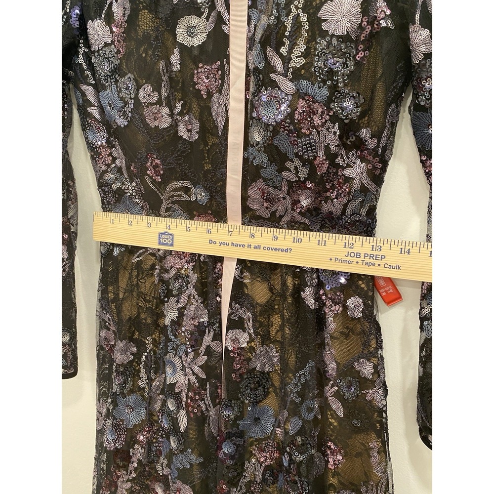 MacDuggal Illusion Floral Long Sleeve Fit Flare Dress Black Beaded Sequin NWT 4 - Picture 10 of 16